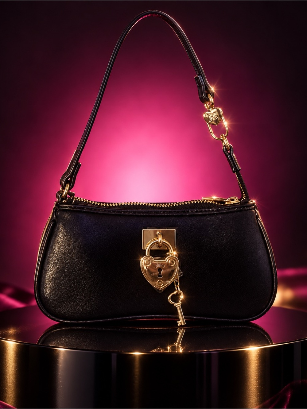 Juicy Couture Black Shoulder Bag with Gold Heart Padlock